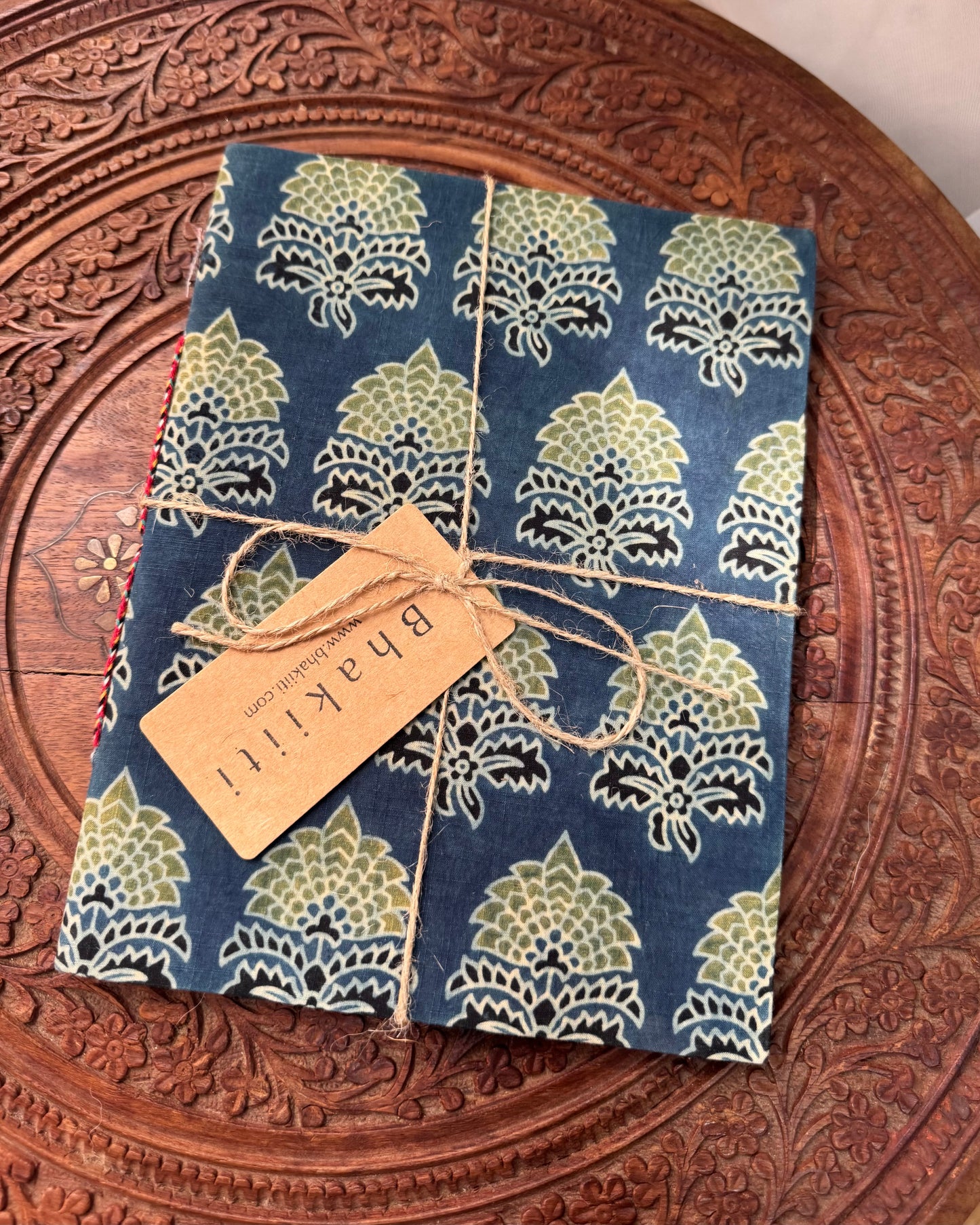 Big handmade block print notebook | Night blue and green