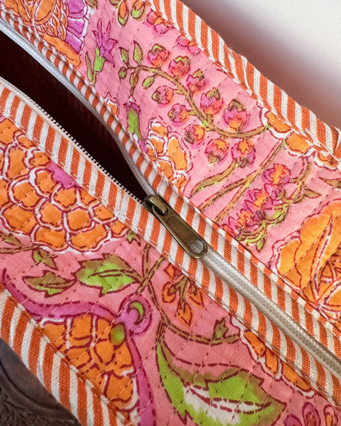 Pink and orange l Big tote bag in quilted cotton