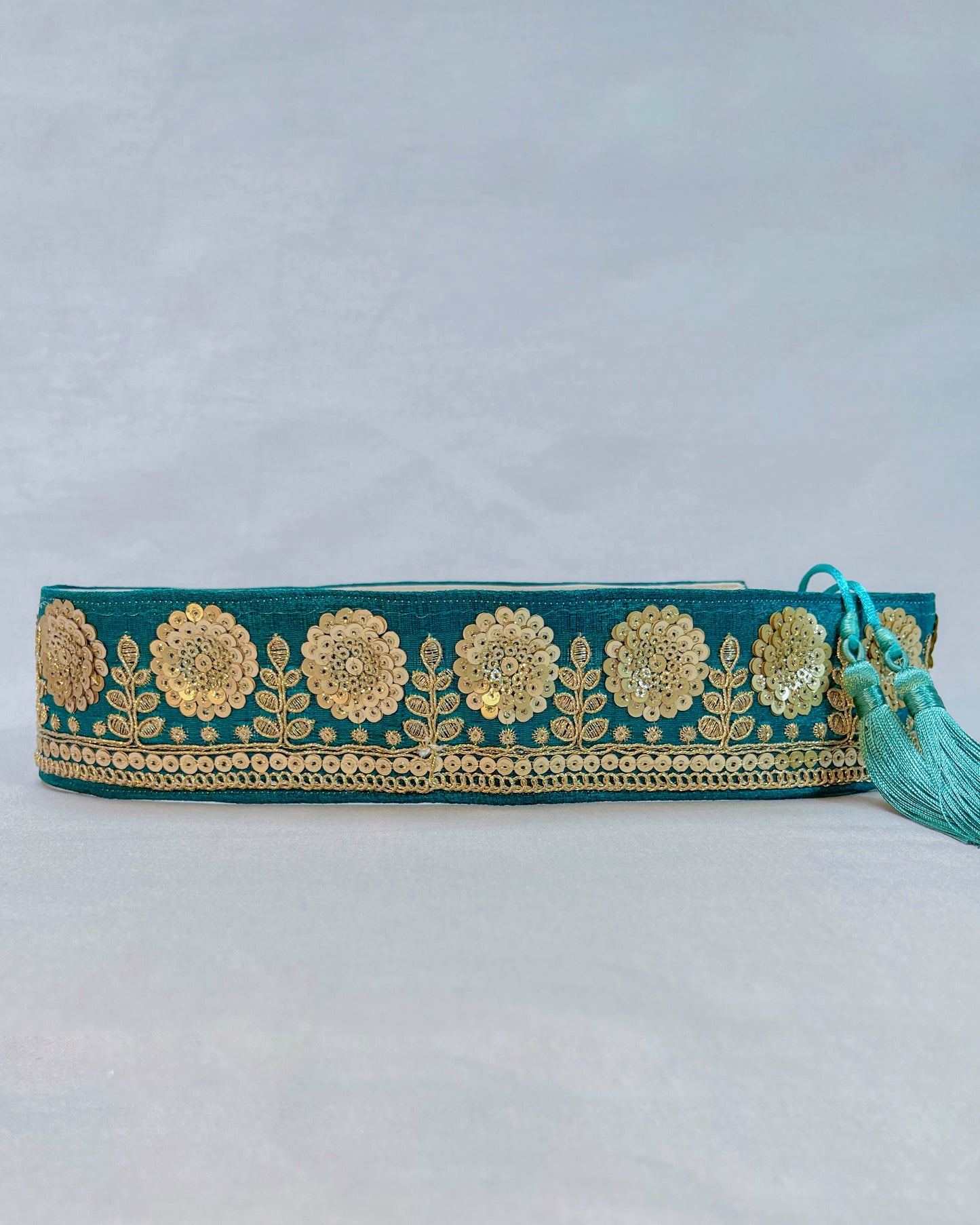 Bohemian embroidered obi belt with tassels