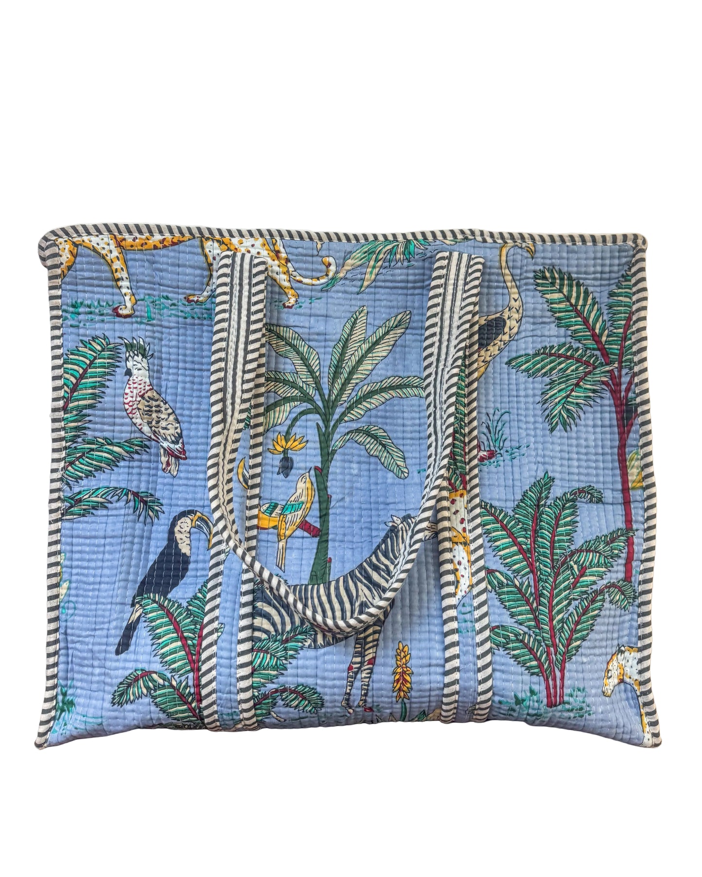 Light blue jungle l Big tote bag in quilted cotton