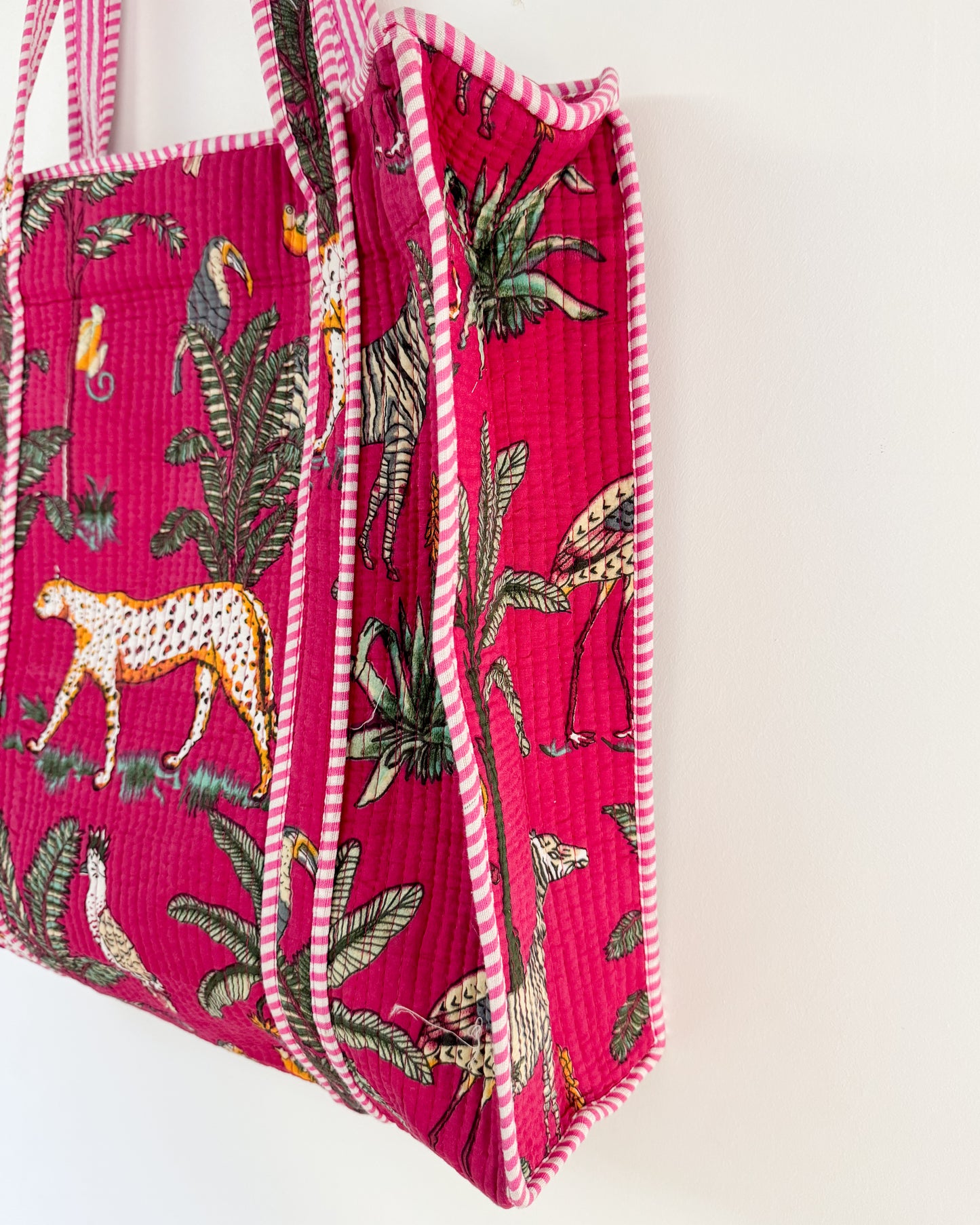 Pink jungle l Big tote bag in quilted cotton