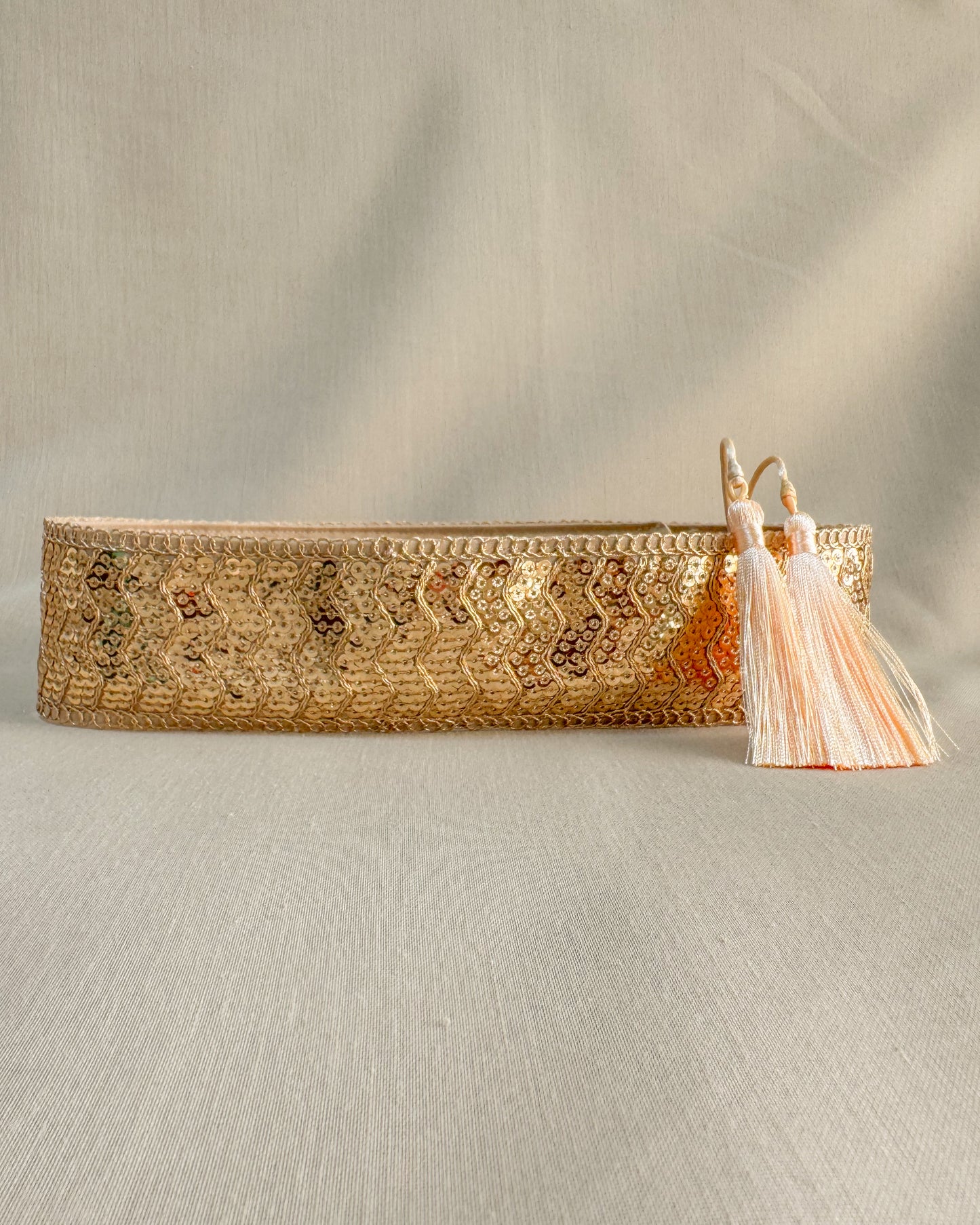 Golden bohemian embroidered obi belt with tassels