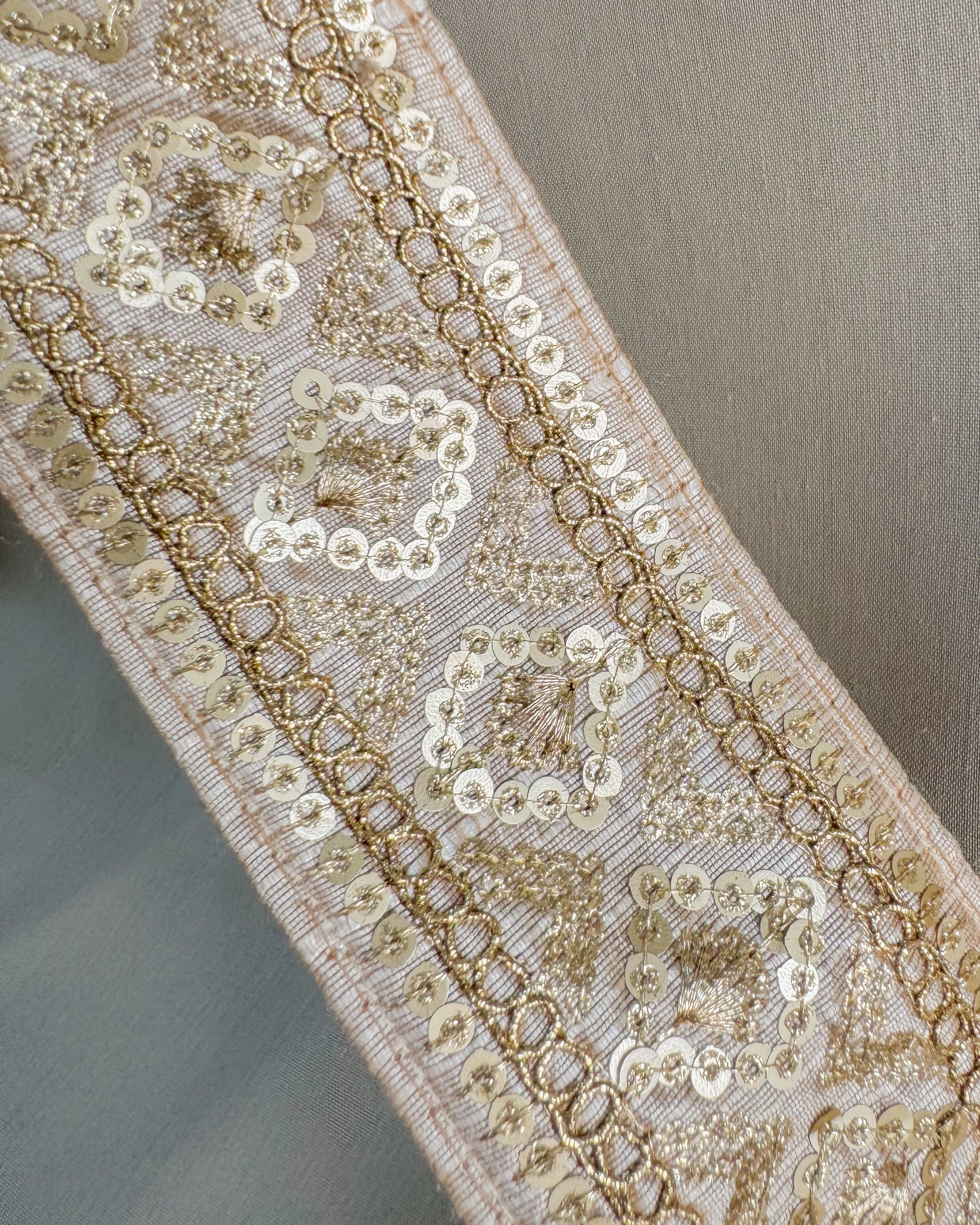 Beige bohemian embroidered obi belt with tassels