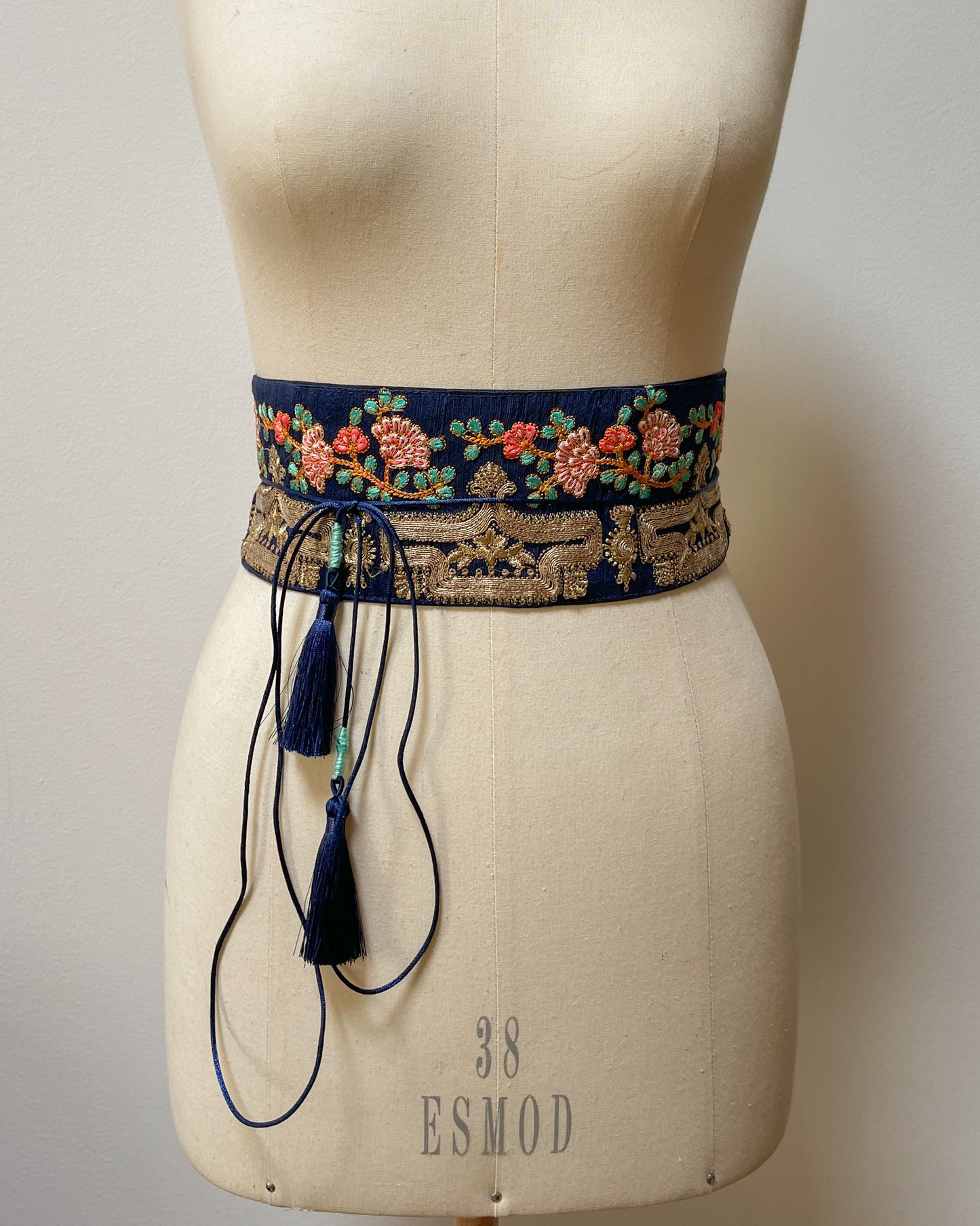 Bohemian embroidered obi belt with tassels