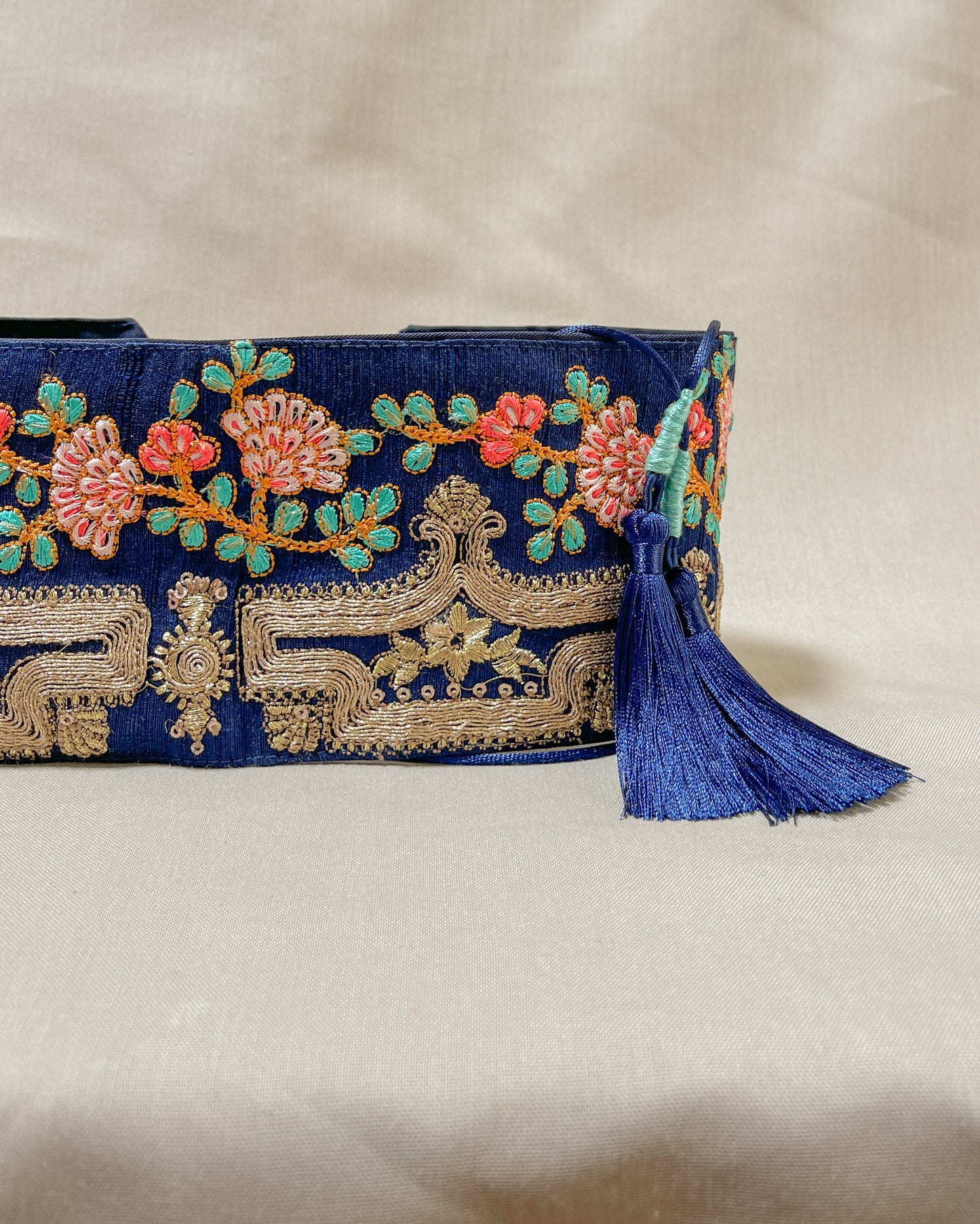 Bohemian embroidered obi belt with tassels