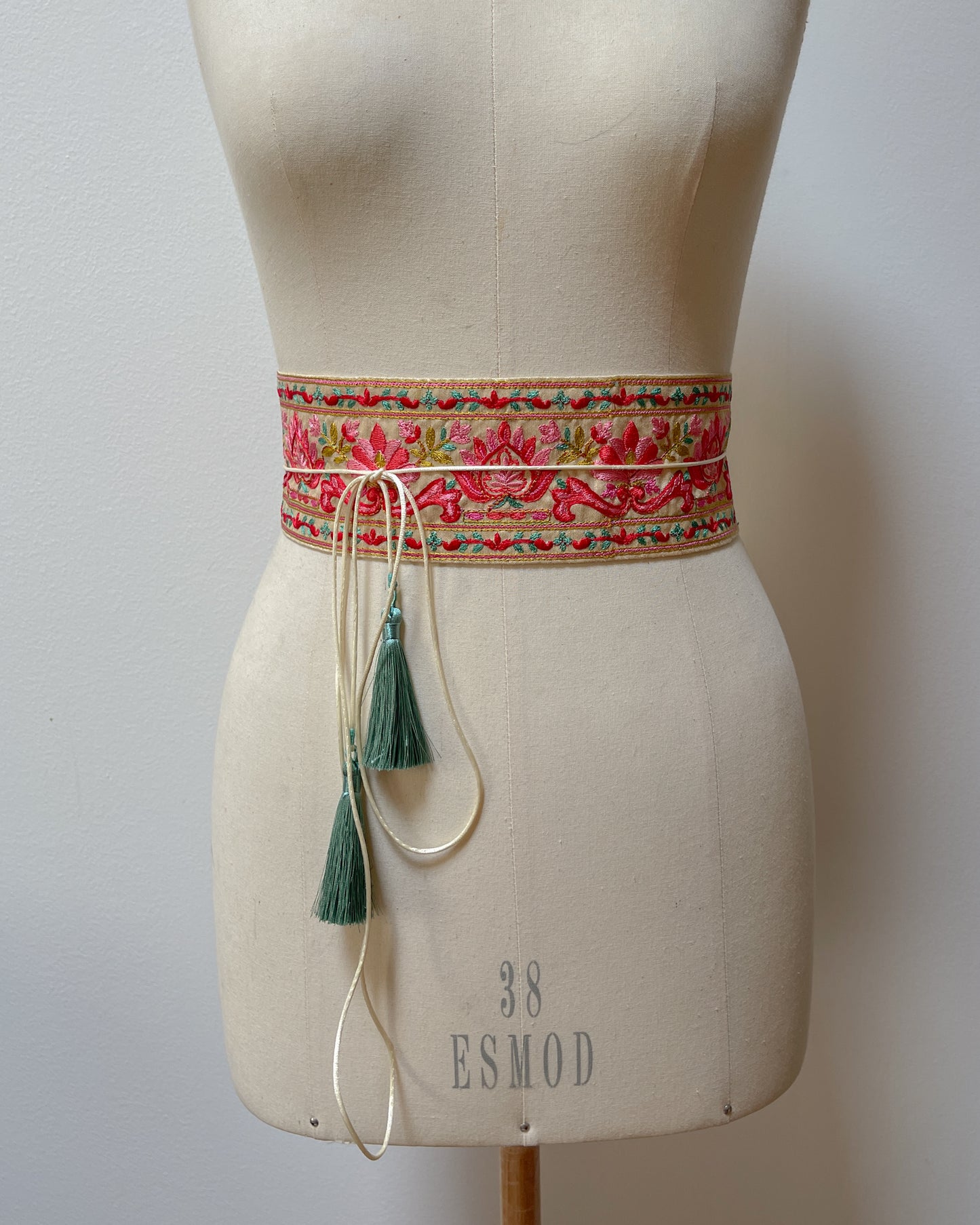 Bohemian embroidered obi belt with tassels