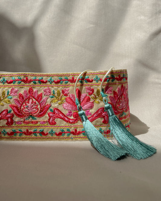 Bohemian embroidered obi belt with tassels