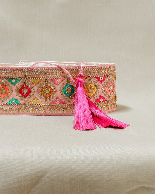 Bohemian embroidered obi belt with tassels