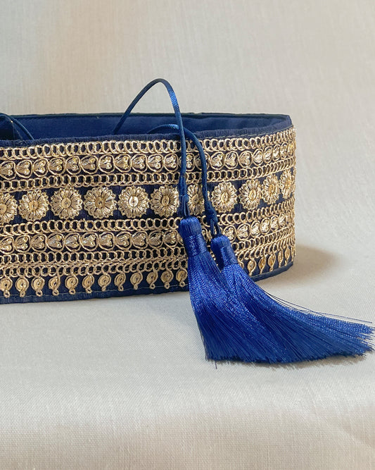 Bohemian embroidered obi belt with tassels