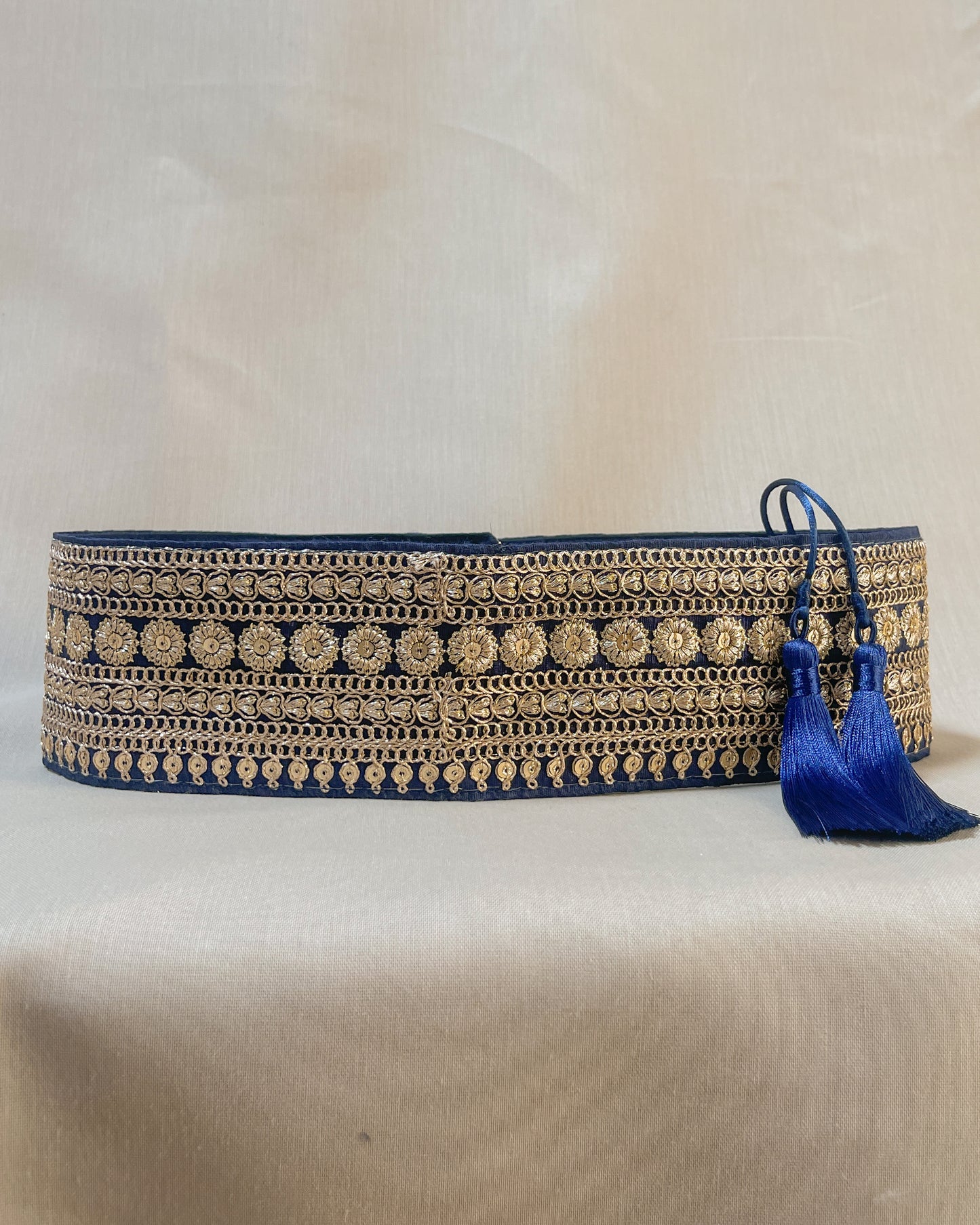 Bohemian embroidered obi belt with tassels