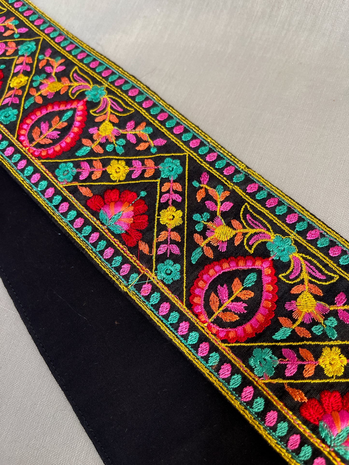 Bohemian embroidered obi belt with tassels