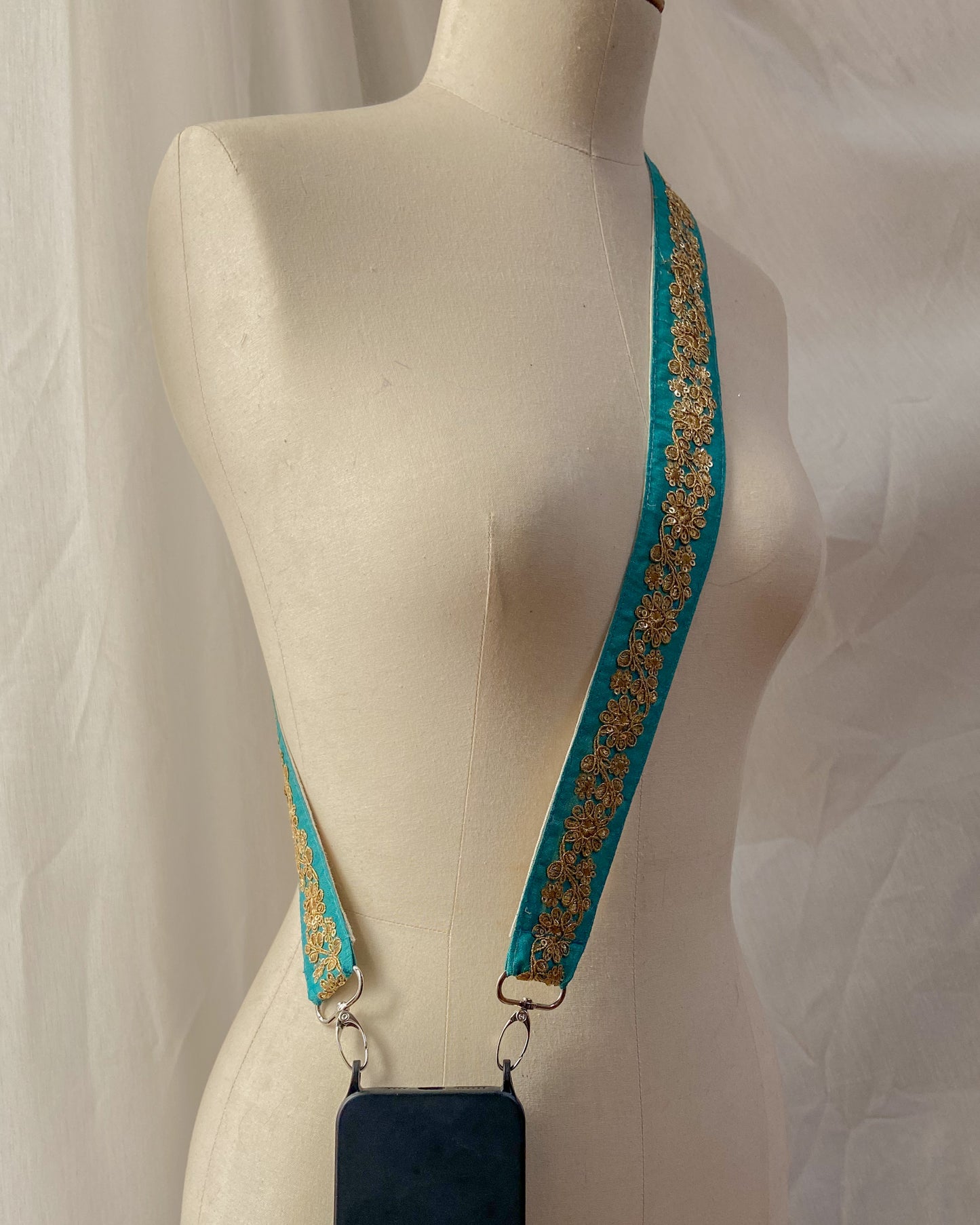 Embroidered crossbody strap for phone, camera or purse