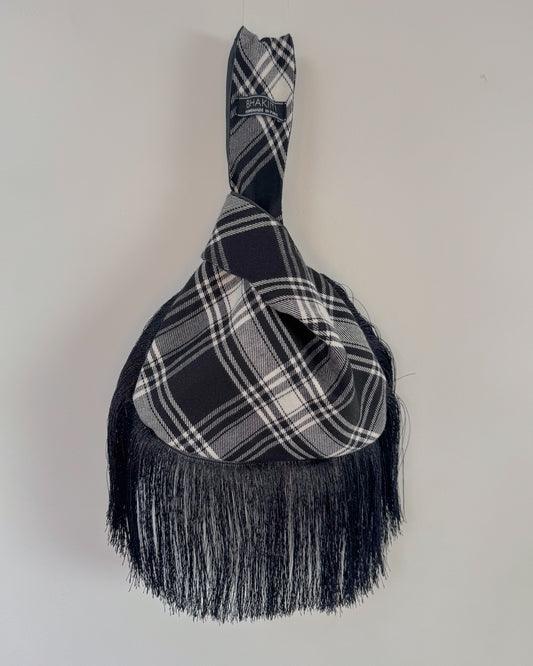 Handmade Embroidered Knot Bag | Tartan with fringe
