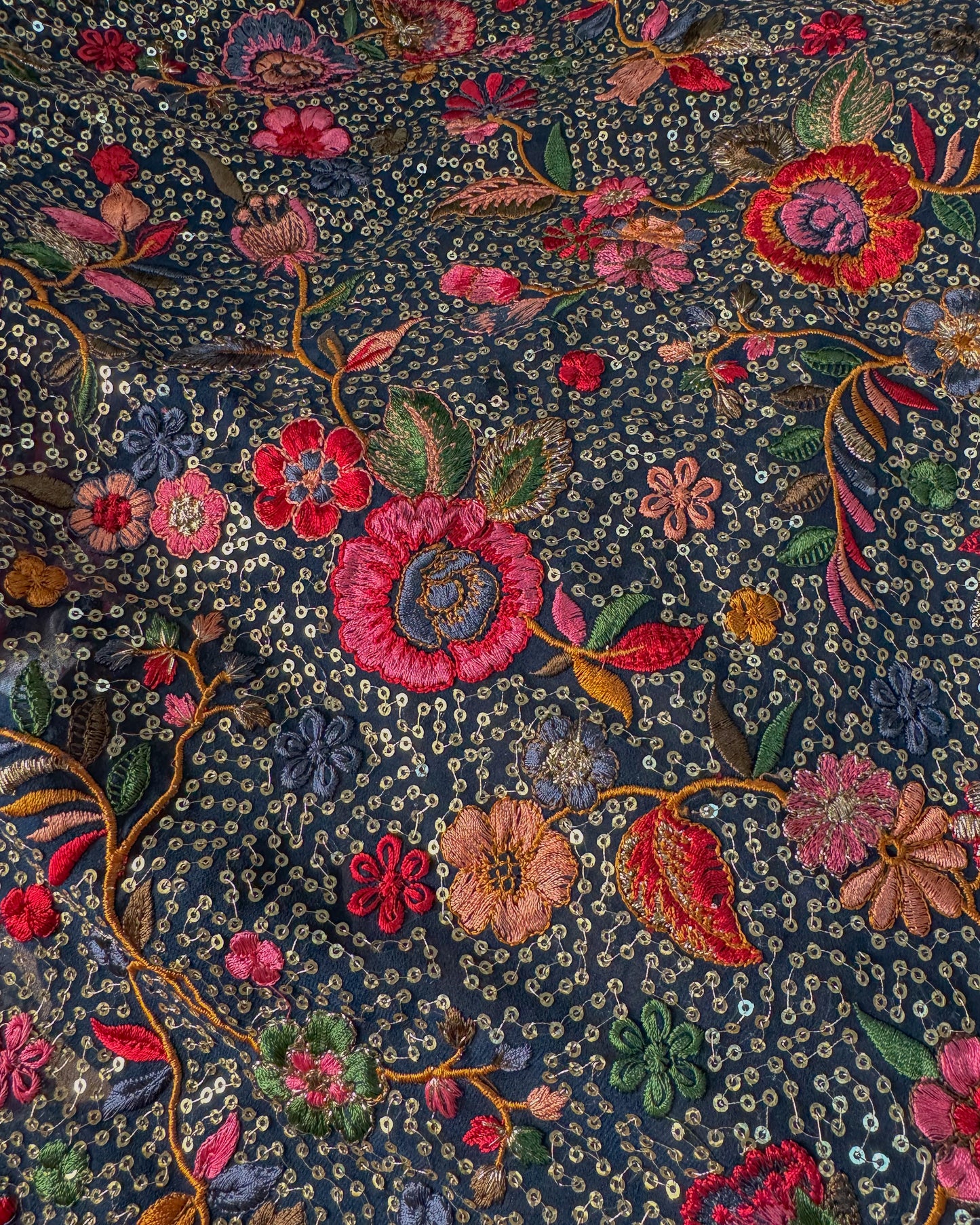 Handmade Embroidered Knot Bag | Blue and gold