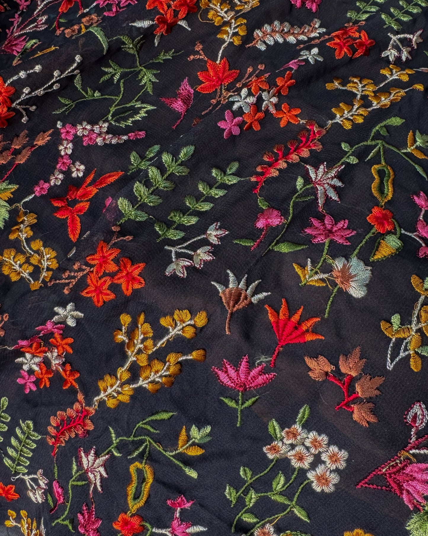 Handmade Embroidered Knot Bag | Black garden