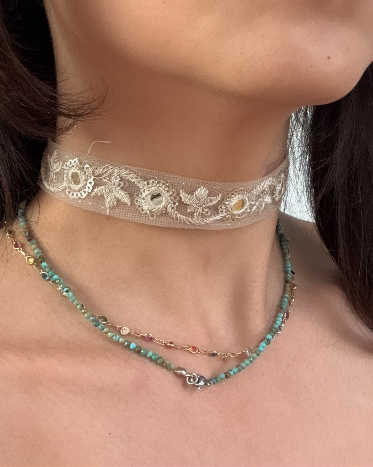 Golden lace embroidered choker