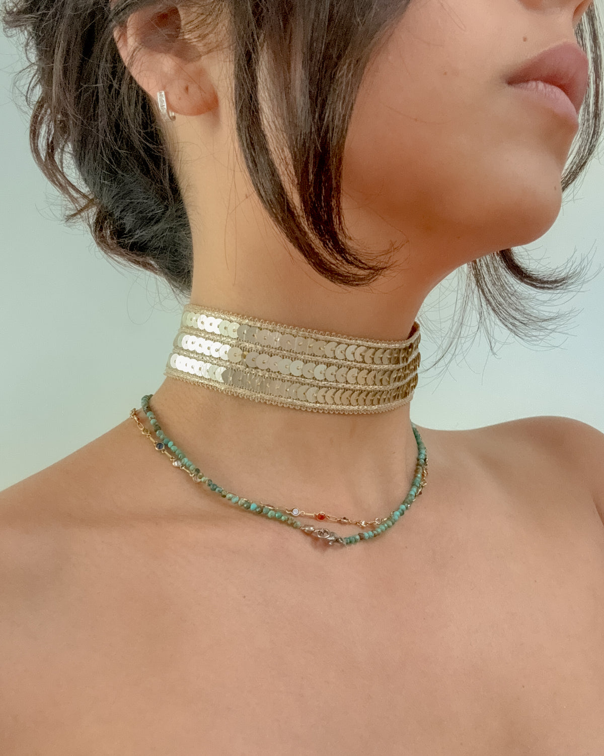 Gold embroidered choker