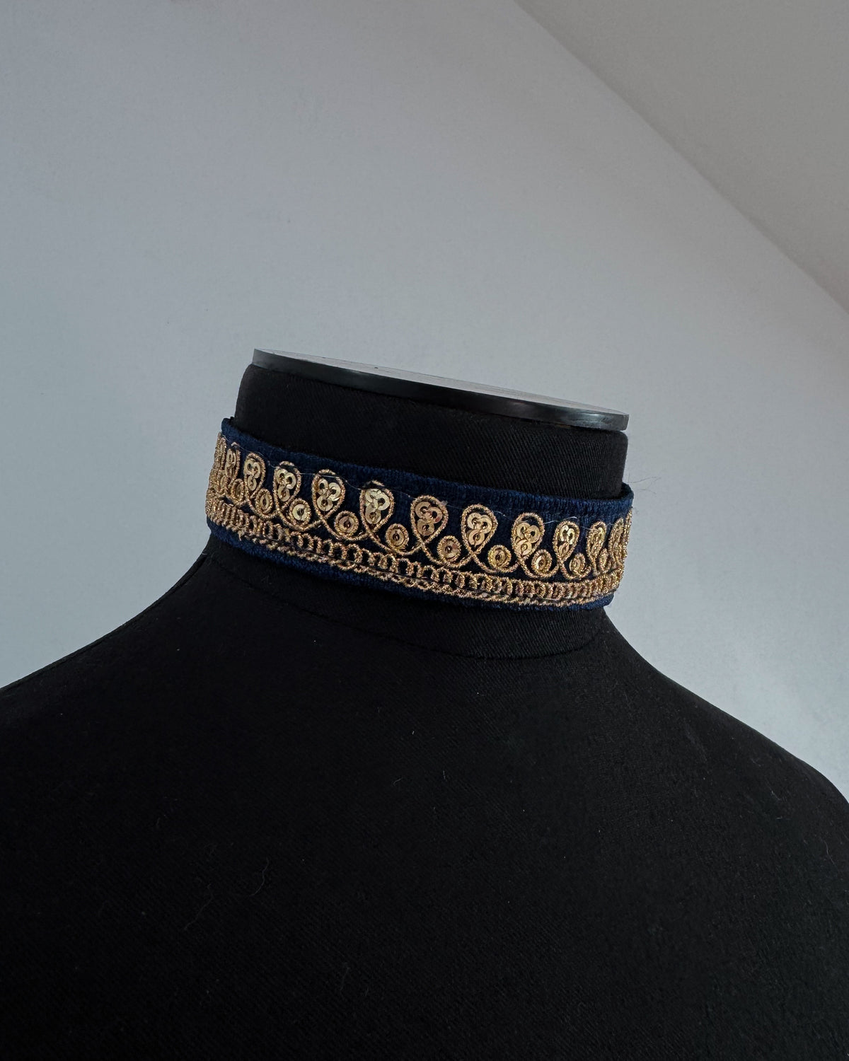 Blue and gold embroidered choker