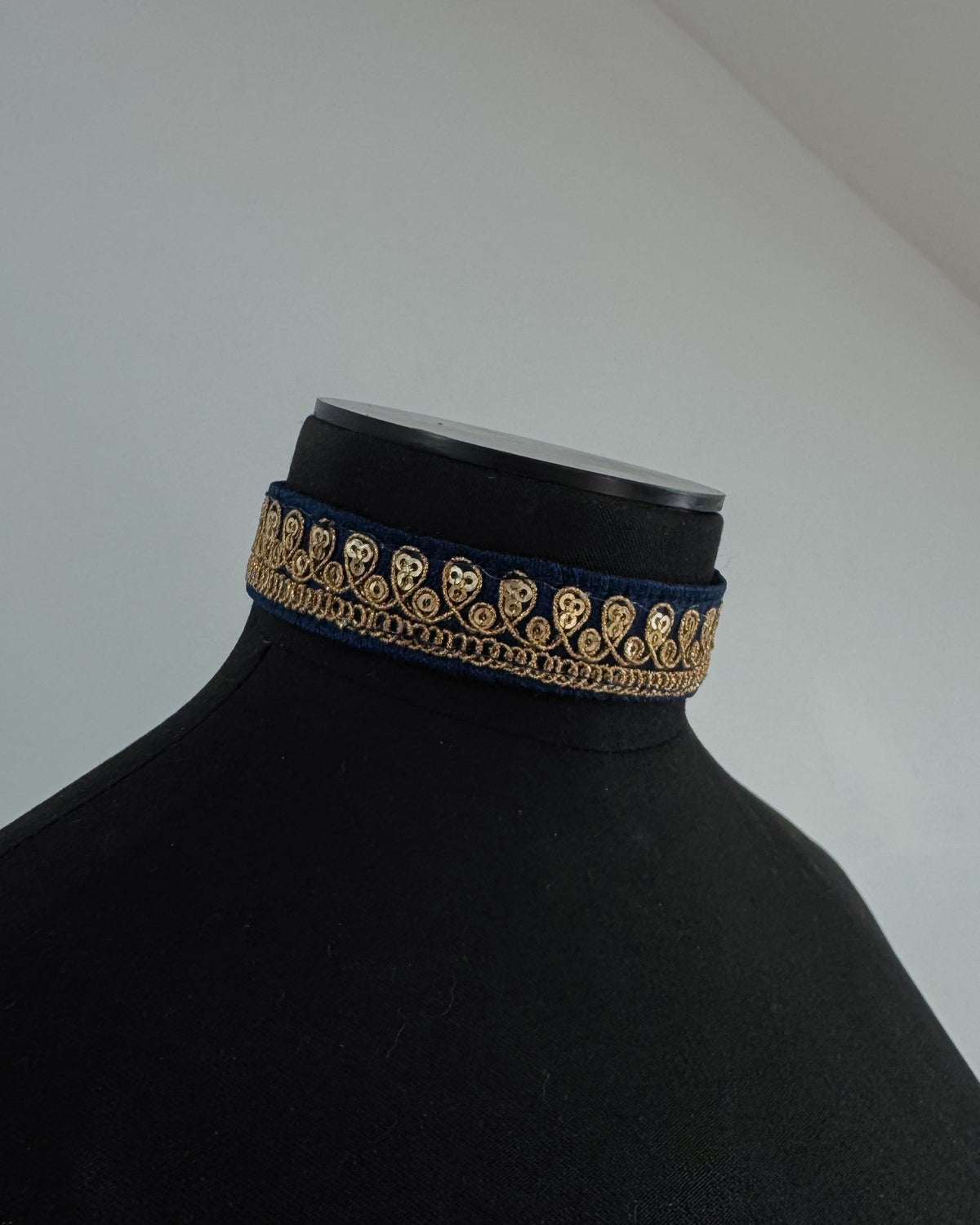 Blue and gold embroidered choker