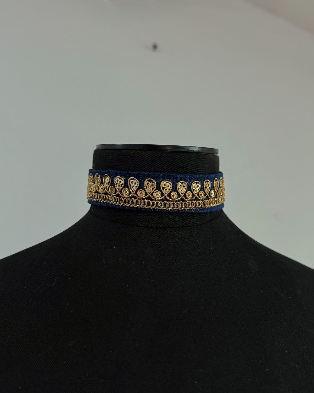 Blue and gold embroidered choker