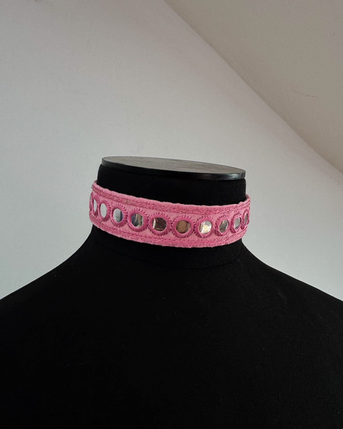 Pink embroidered choker