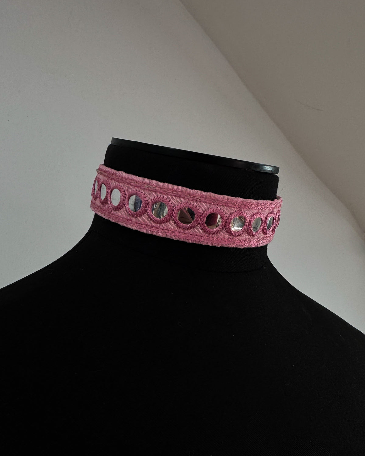 Pink embroidered choker