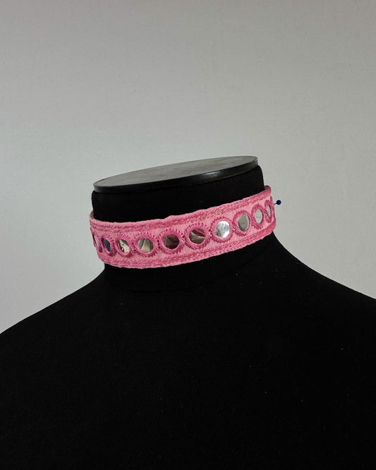 Pink embroidered choker
