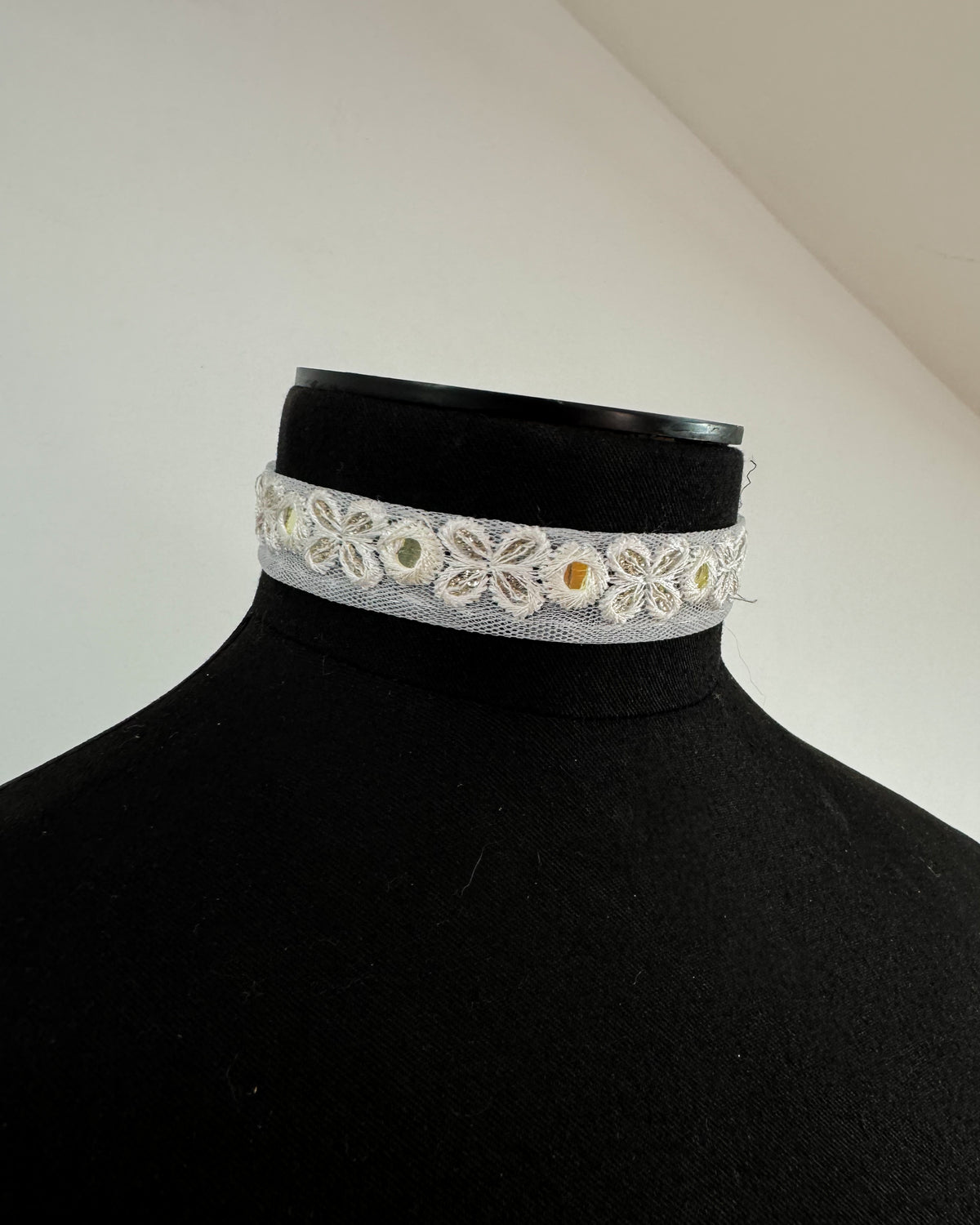 White embroidered choker