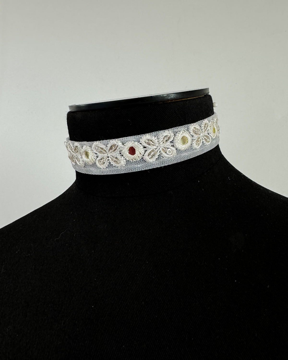 White embroidered choker