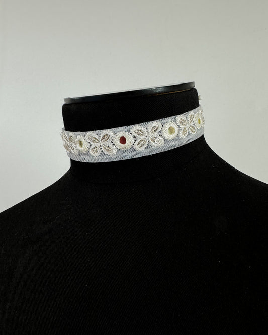 White embroidered choker