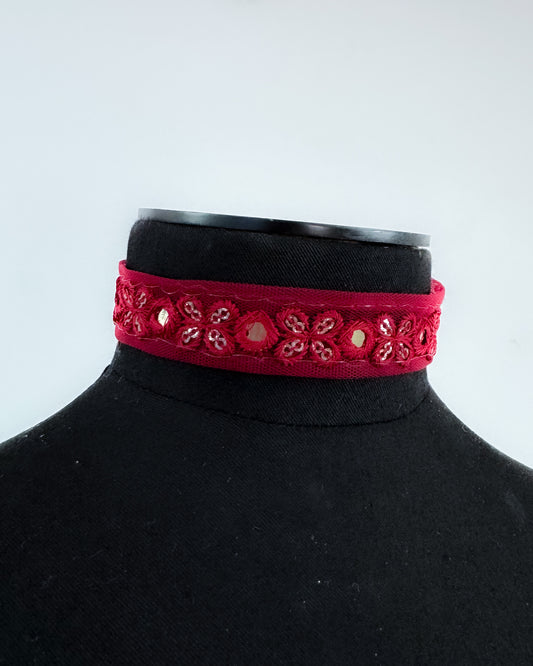Red embroidered choker