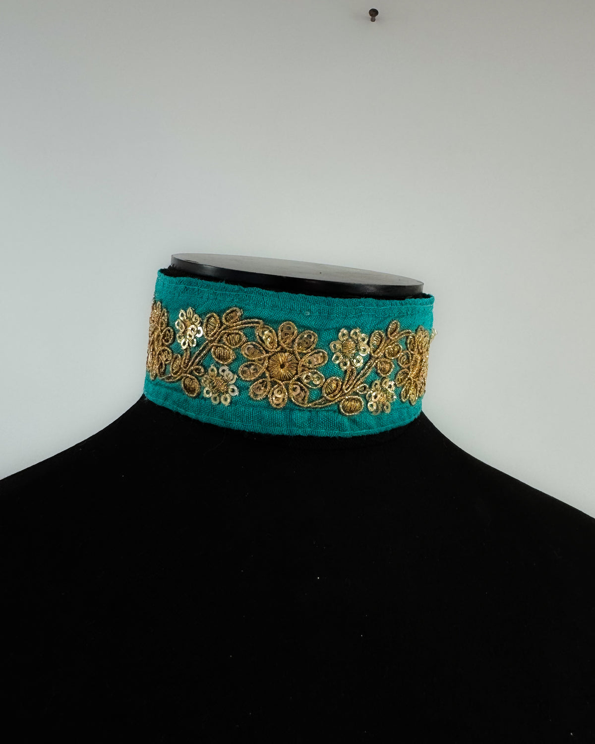 Blue-green embroidered choker