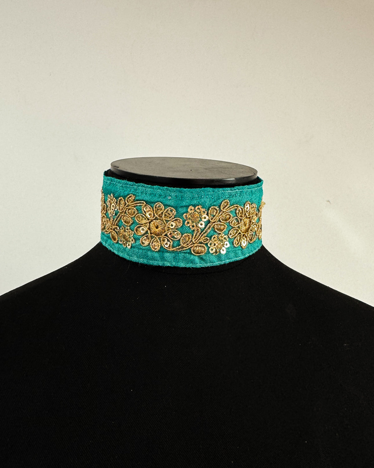 Blue-green embroidered choker