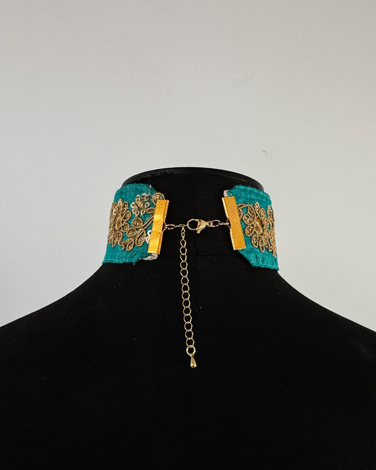 Blue-green embroidered choker