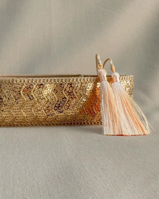 Golden bohemian embroidered obi belt with tassels