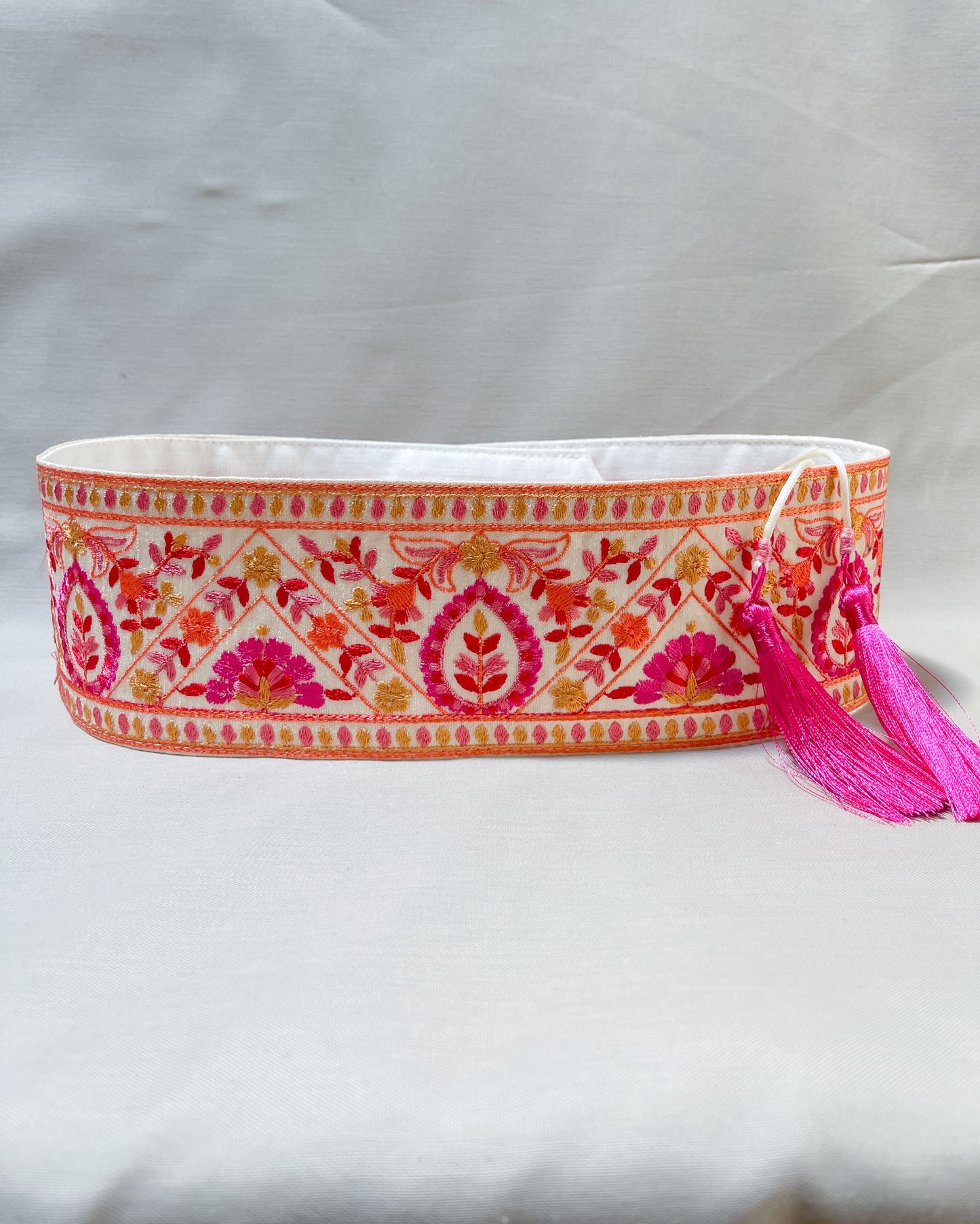 Bohemian embroidered obi belt with tassels