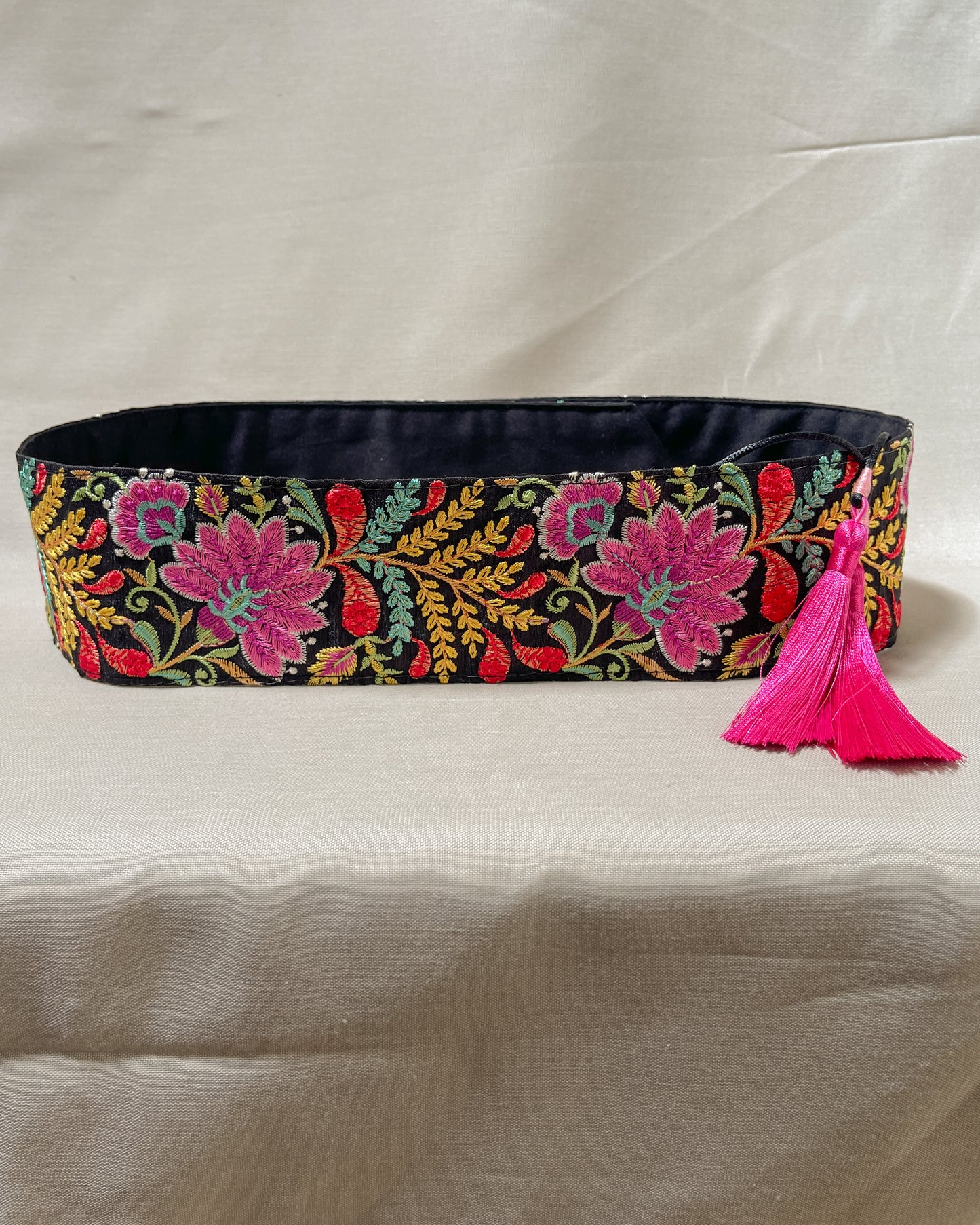 Bohemian embroidered obi belt with tassels