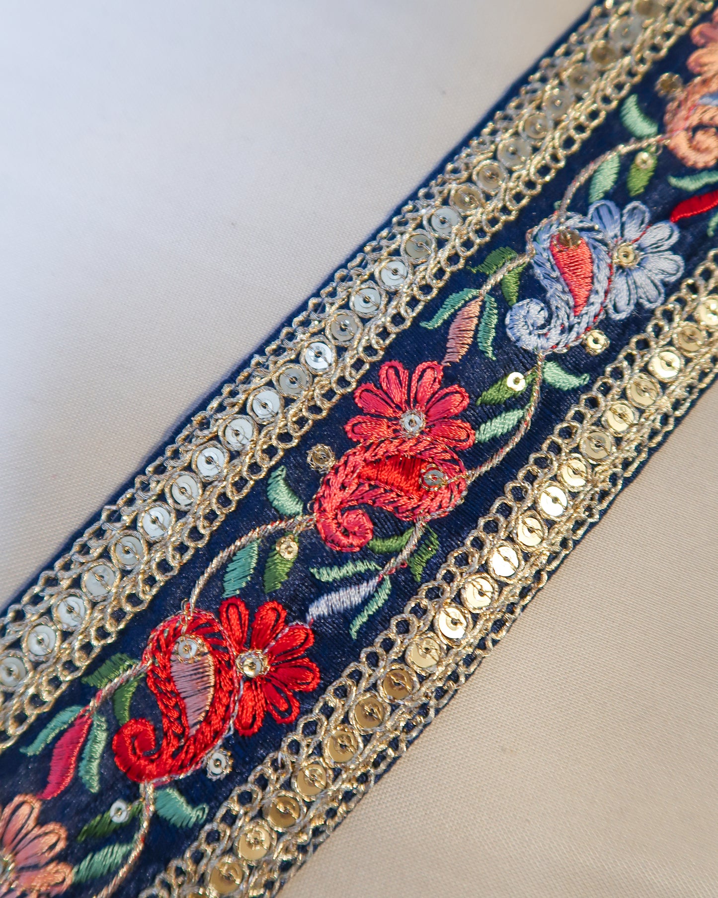 Bohemian embroidered obi belt with tassels