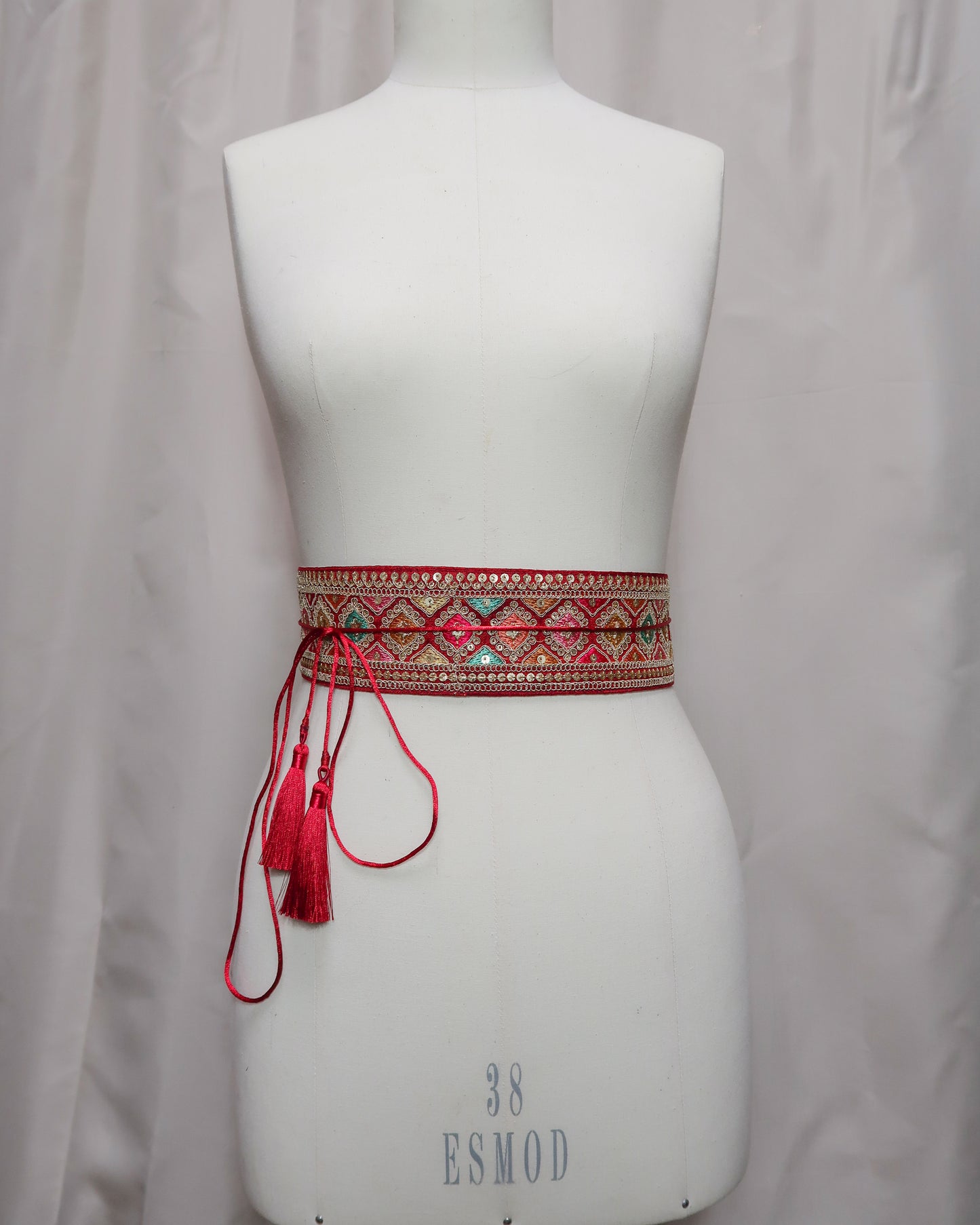 Bohemian embroidered obi belt with tassels