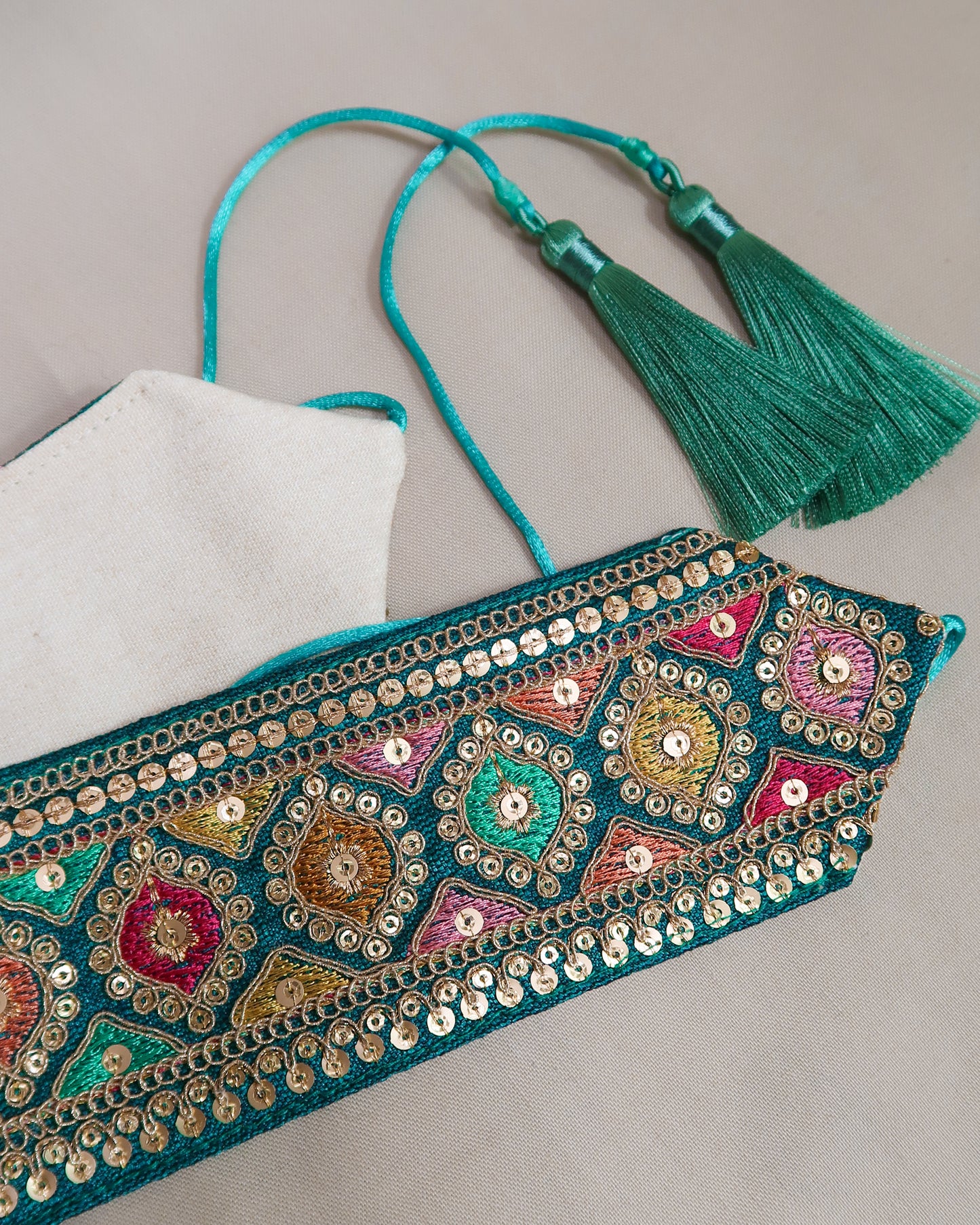 Bohemian embroidered obi belt with tassels