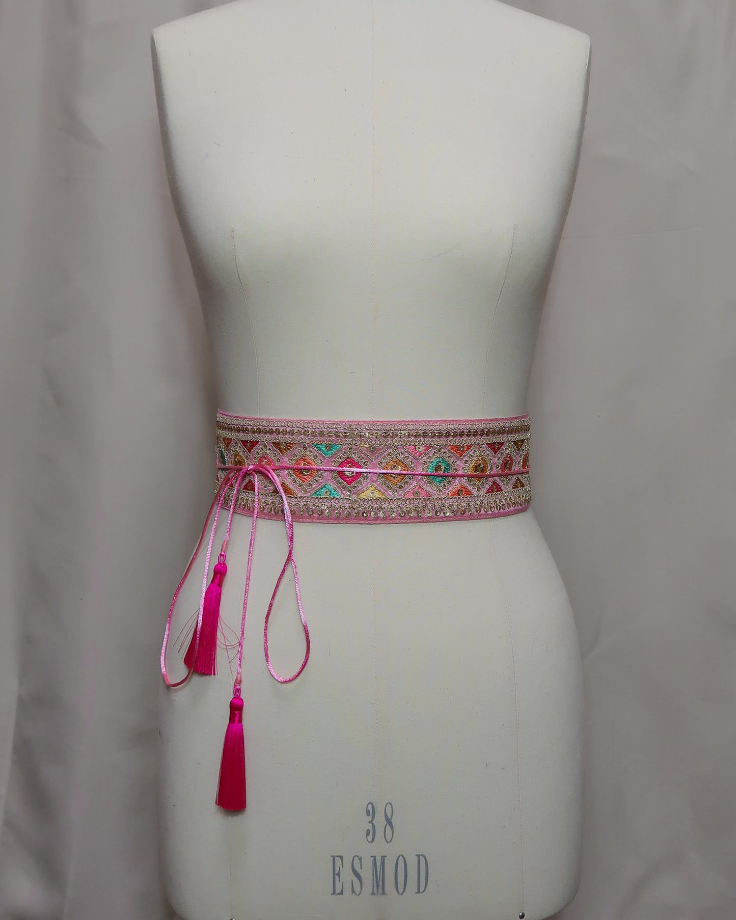 Bohemian embroidered obi belt with tassels