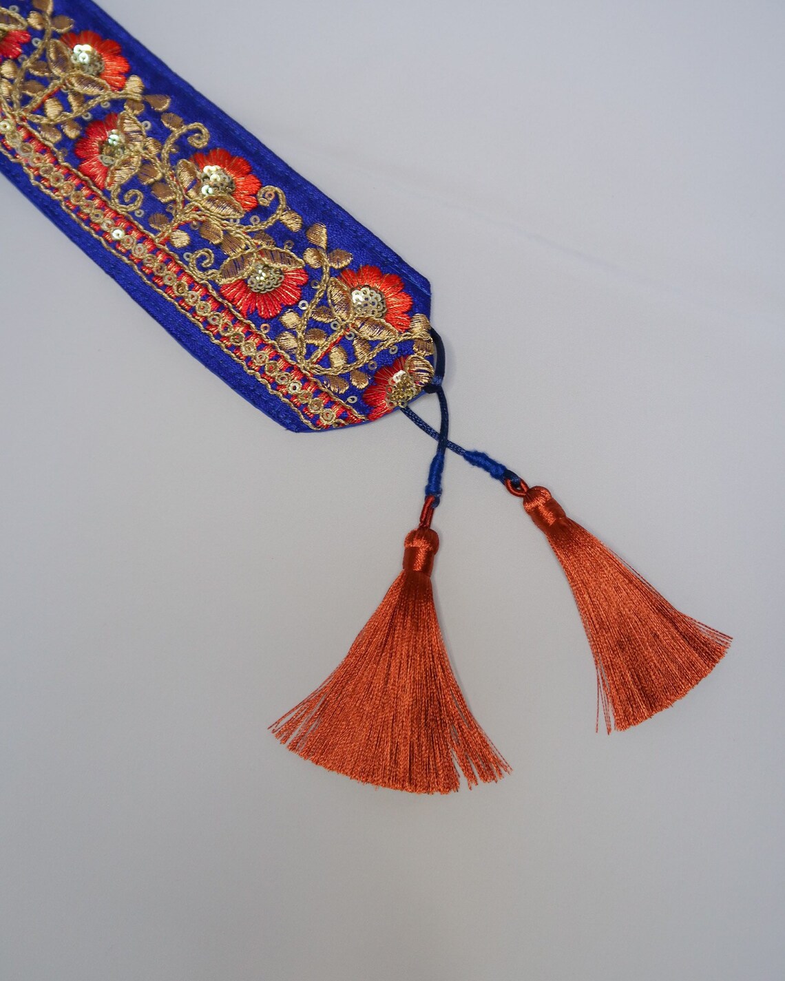 Bohemian embroidered obi belt with tassels