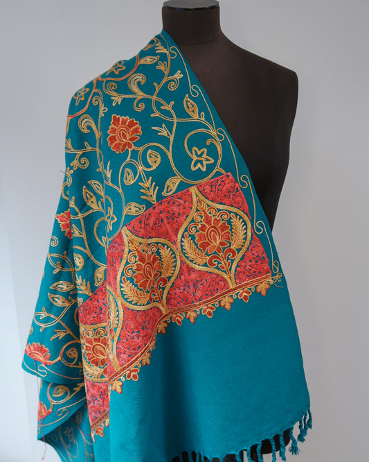 Embroidered winter scarf - Teal