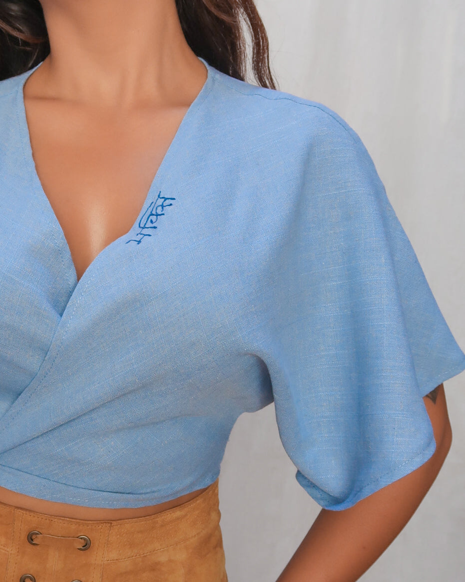 Reversible linen wrap top | Tulsi