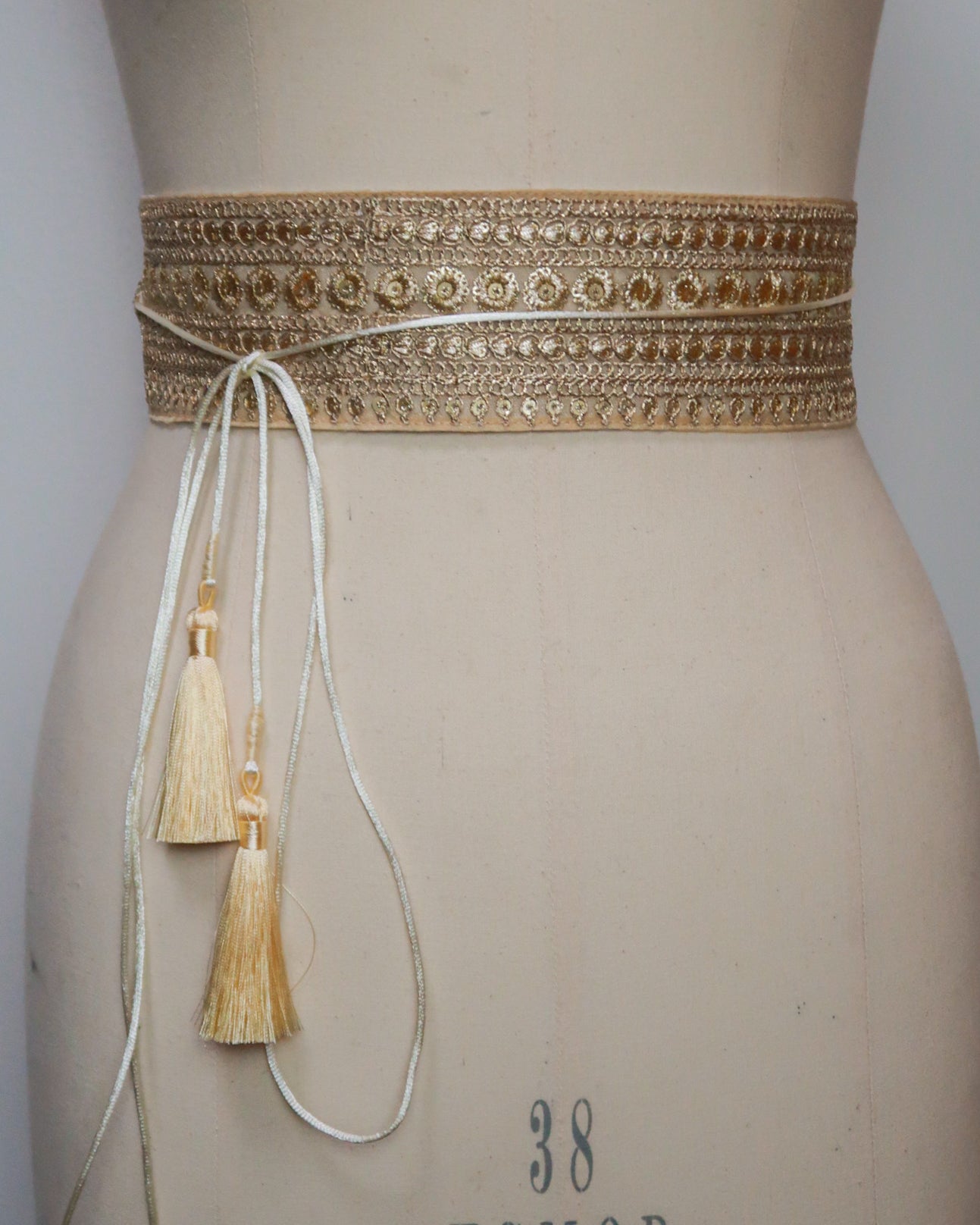 Bohemian embroidered obi belt with tassels