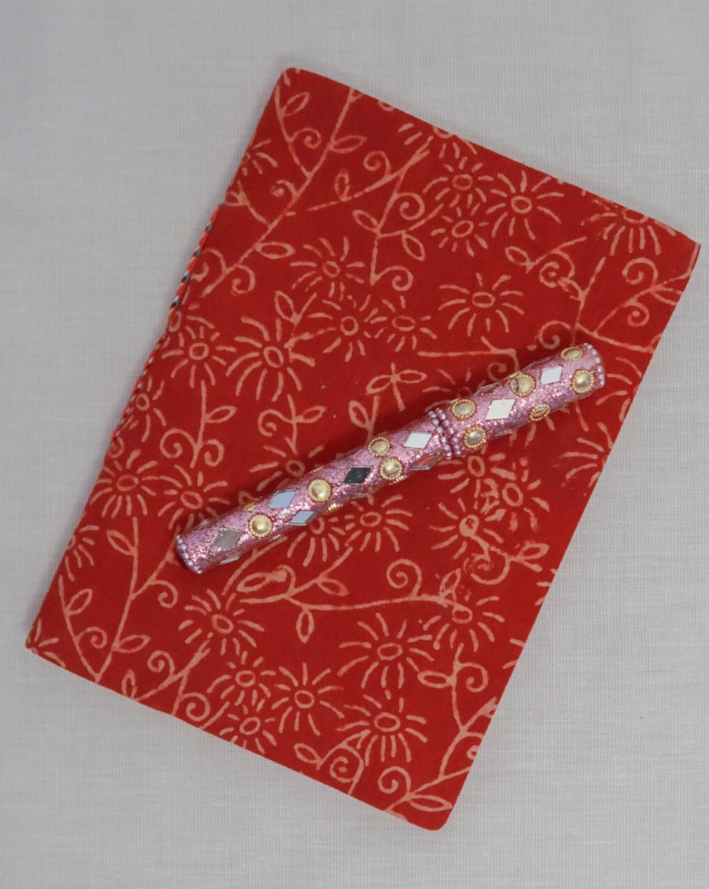 Small handmade notebook soft fabric cover | Red with flowers