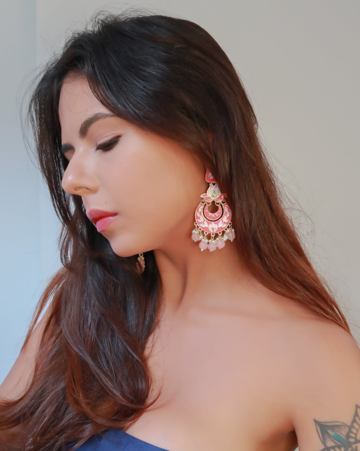 Enamel gold jaipuri earrings | Pink