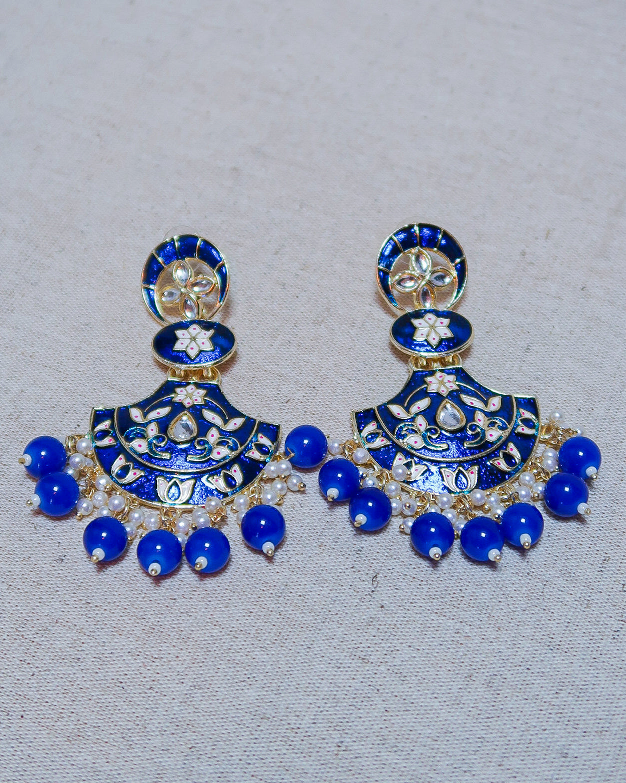 Enamel gold jaipuri earrings | Prussian blue