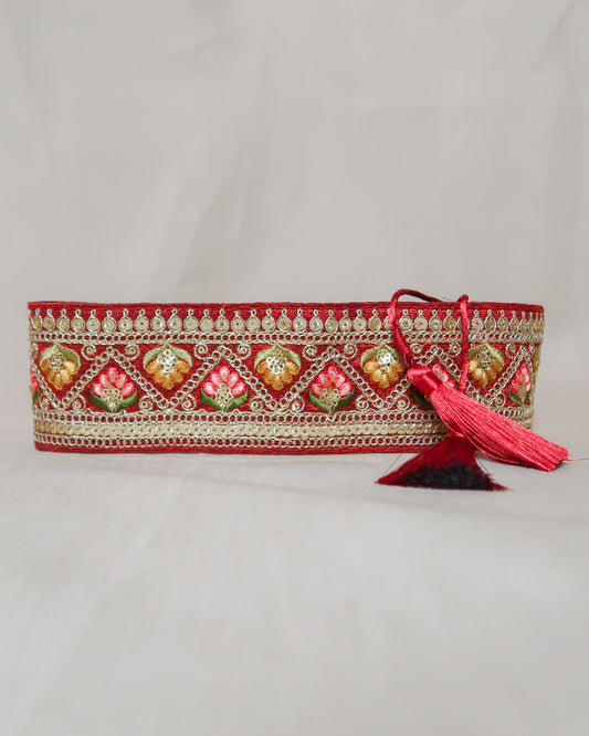 Bohemian embroidered obi belt with tassels