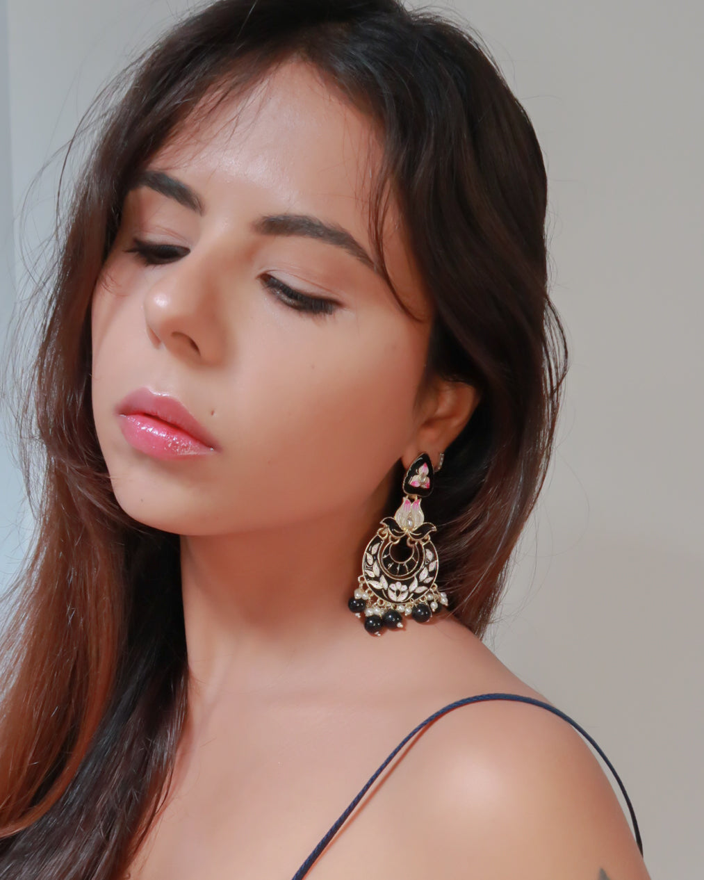 Enamel gold jaipuri earrings | Black